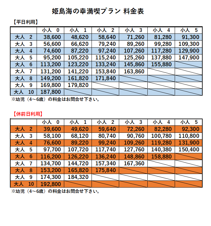 姫島海の幸満喫プラン料金表